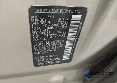 2011 Nissan Quest Sl z USA, uszkodzony, nr VIN JN8AE2KP5B9012191